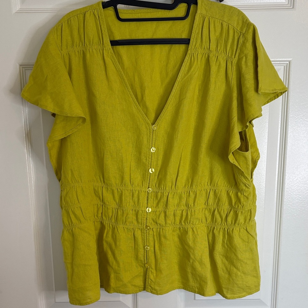 Lime Green Button-Up Women's Top